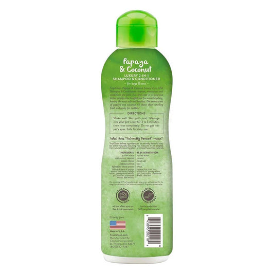 Luxury 2-in-1 Papaya & Coconut Shampoo 20oz back of bottle.