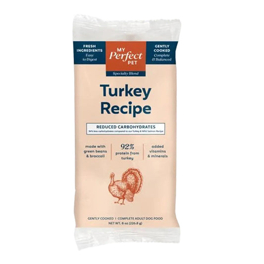 my perfect pet reduced carbohydrate turkey recipe bar in packaging