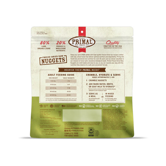Lamb Freeze-dried Raw Nuggets back of bag.