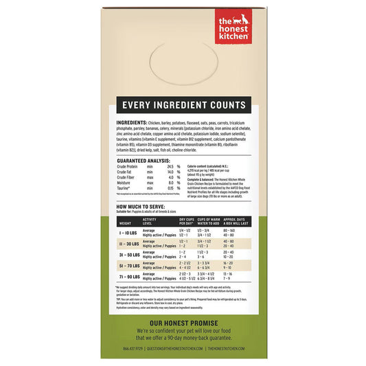 The Honest Kitchen Wholemade whole grain chicken recipe side of box