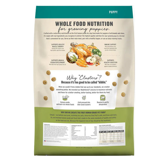 The Honest Kitchen Whole Food Clusters whole grain chicken and superfoods puppy recipe back of bag