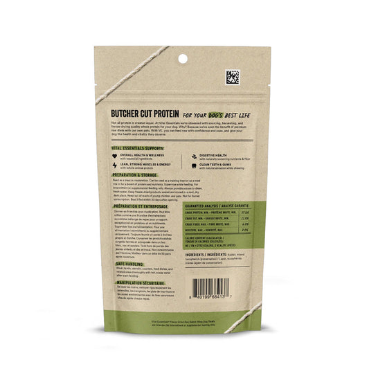 Freeze-dried Rabbit Bites Treats for Dogs back of bag.