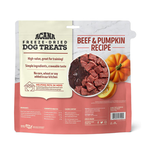 Beef & Pumpkin Freeze-dried Dog Treats 3.25oz back of bag