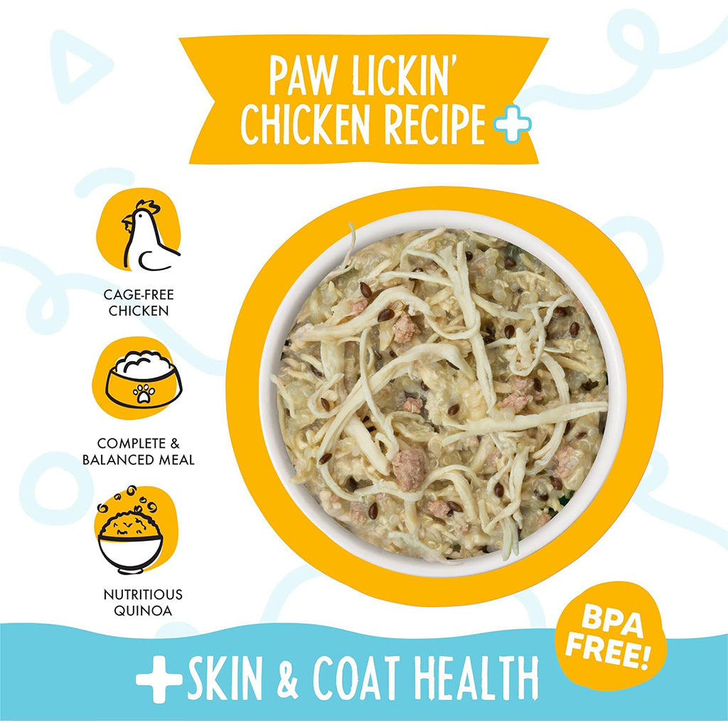 Paw lickin chicken in a bowl