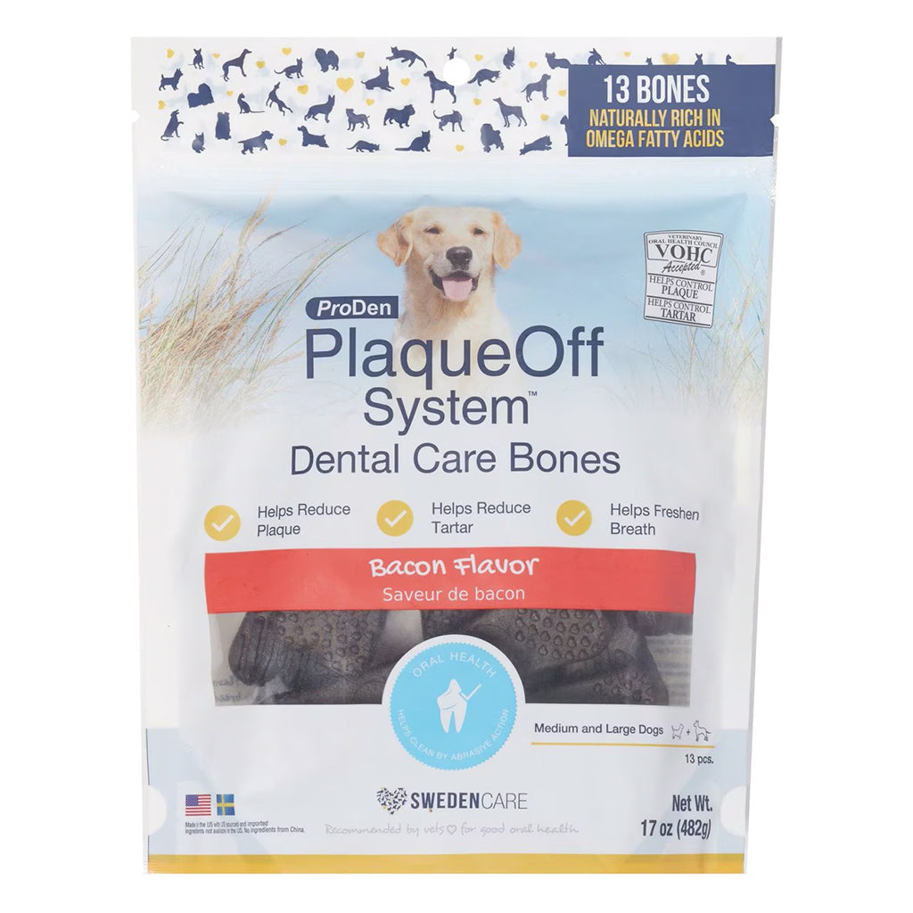 PlaqueOff Bacon Flavor Dental Care Bones 13ct