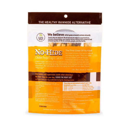 No-hide Chicken Stix 10 pack 1.6oz back of bag