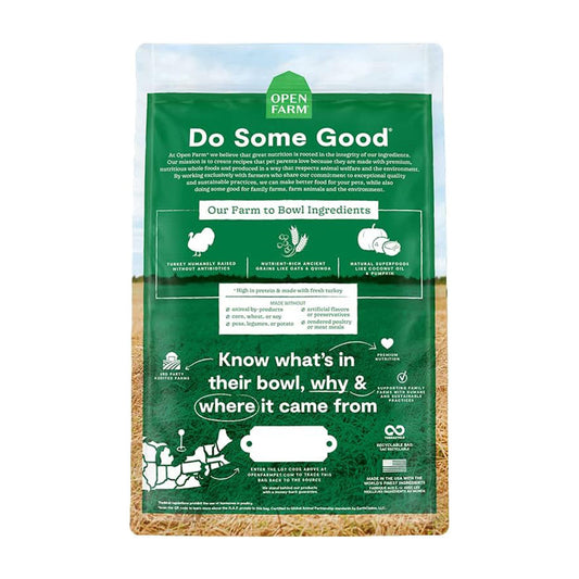 Homestead Turkey & Ancient Grains Recipe back of bag.