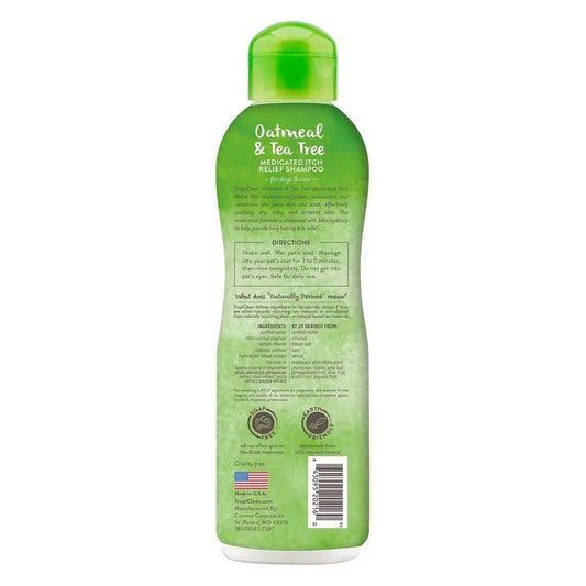 Medicated Itch Relief Oatmeal & Tea Tree Shampoo 20oz back of bottle.