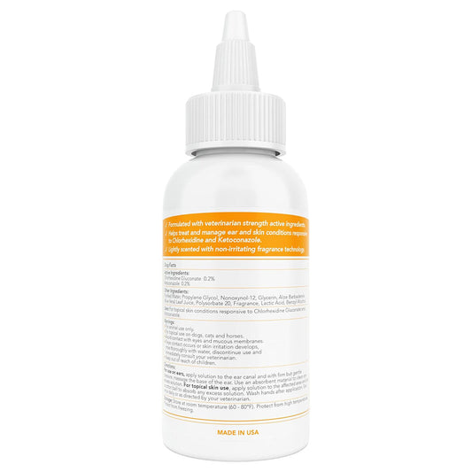 Medicated Pet Ear Flush 4oz back of bottle