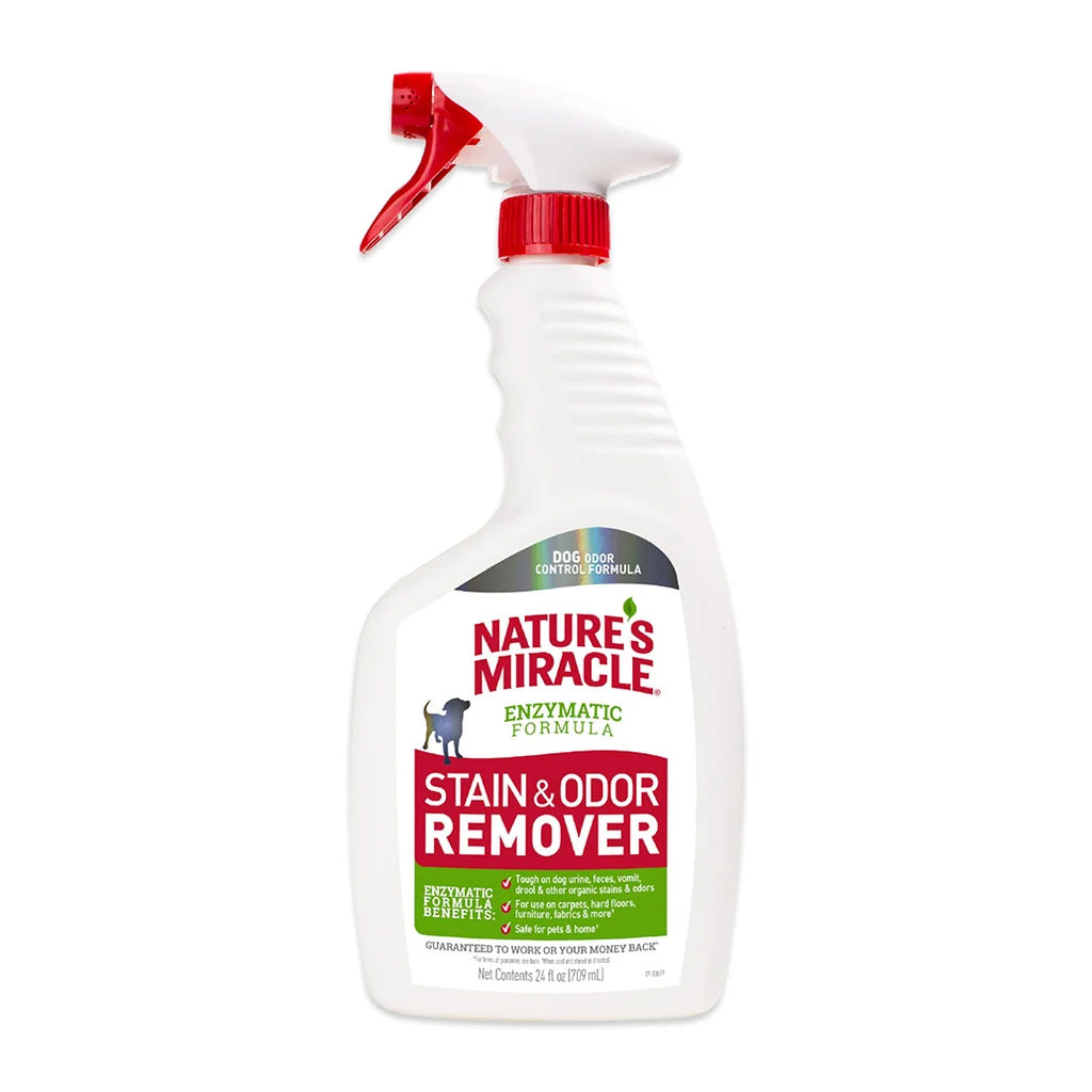 24oz bottle of Nature's Miracle Stain & Odor remover for dogs Enzymatic Formula Benefits