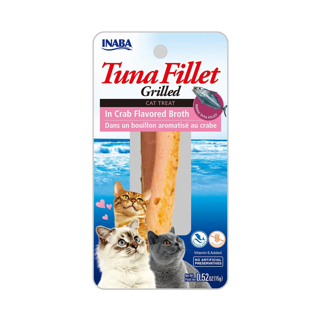 Front of Inaba Grilled Tuna Fillet in Crab Broth 0.52-ounce cat treat package