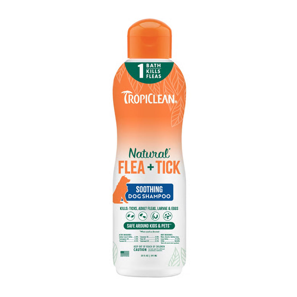 20oz Bottle Of Tropiclean Natural Flea & Tick Soothing Dog Shampoo
