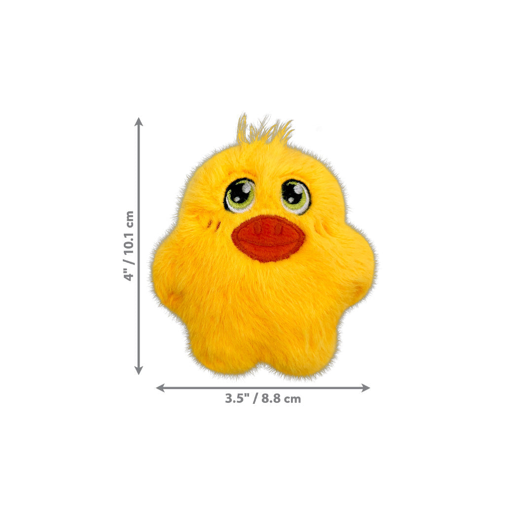 KONG Snuzzles Mini Duck size diagram showing a height of 4 inches and width of 3.5 inches.