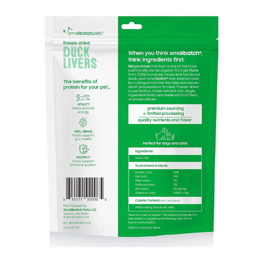 Freeze-dried Duck Liver Treats 4oz back of bag