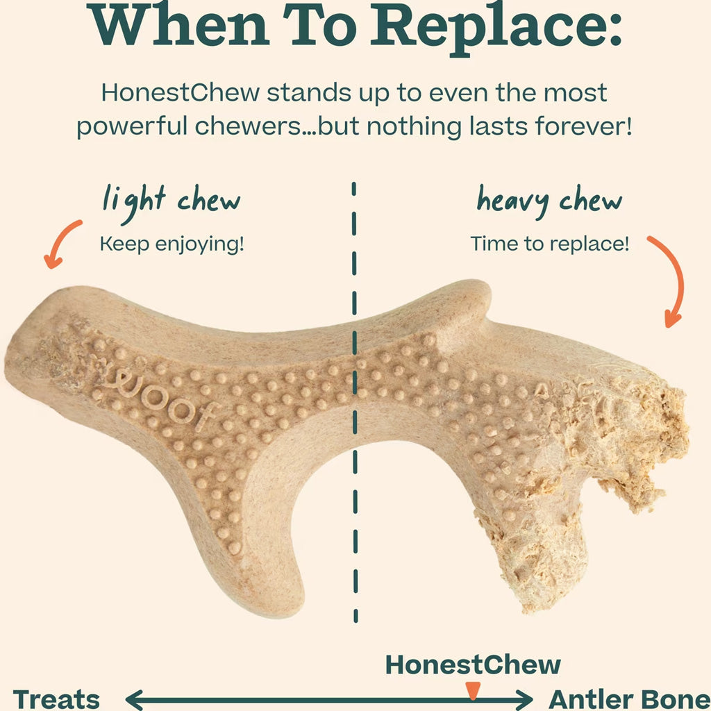 Honest Chew - Antler Shape When to replace. After heavy chew, replace.