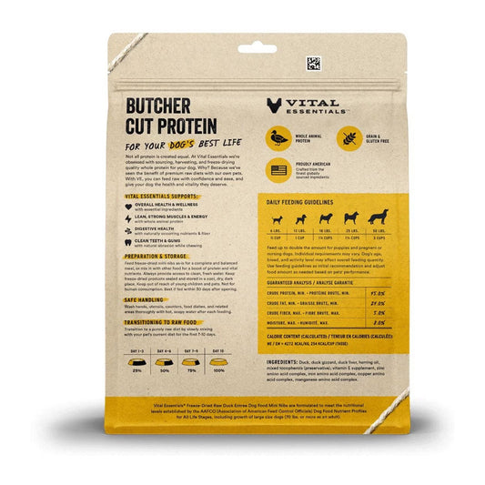Freeze-Dried Raw Duck Mini Nibs Dog Food back of bag