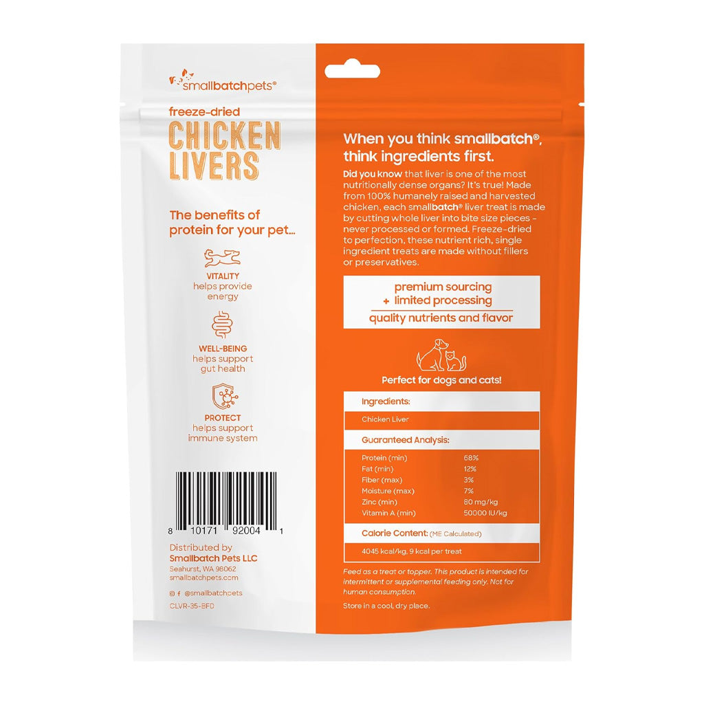 Freeze-dried Chicken Liver Treats 4oz back of bag.