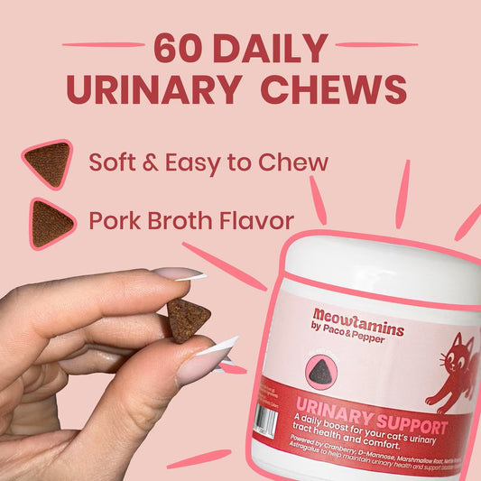 60 daily urinary chews. soft and easy to chew. pork broth flavor.