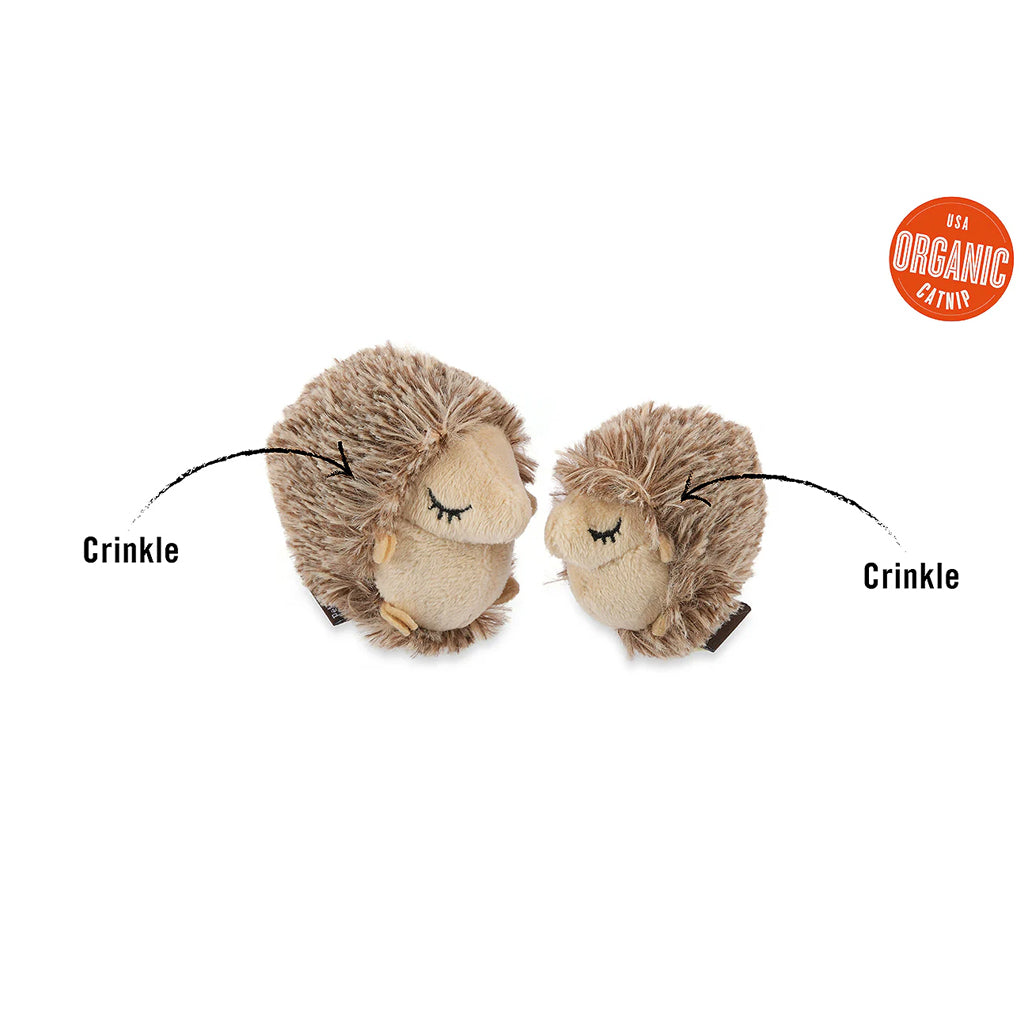 Cat catnip toy in the shape of hedgehogs with crinkle sound.