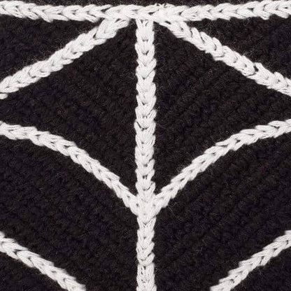 Close-up of the central white spiderweb stitching and black crochet texture on The Foggy Dog Spiderweb bandana