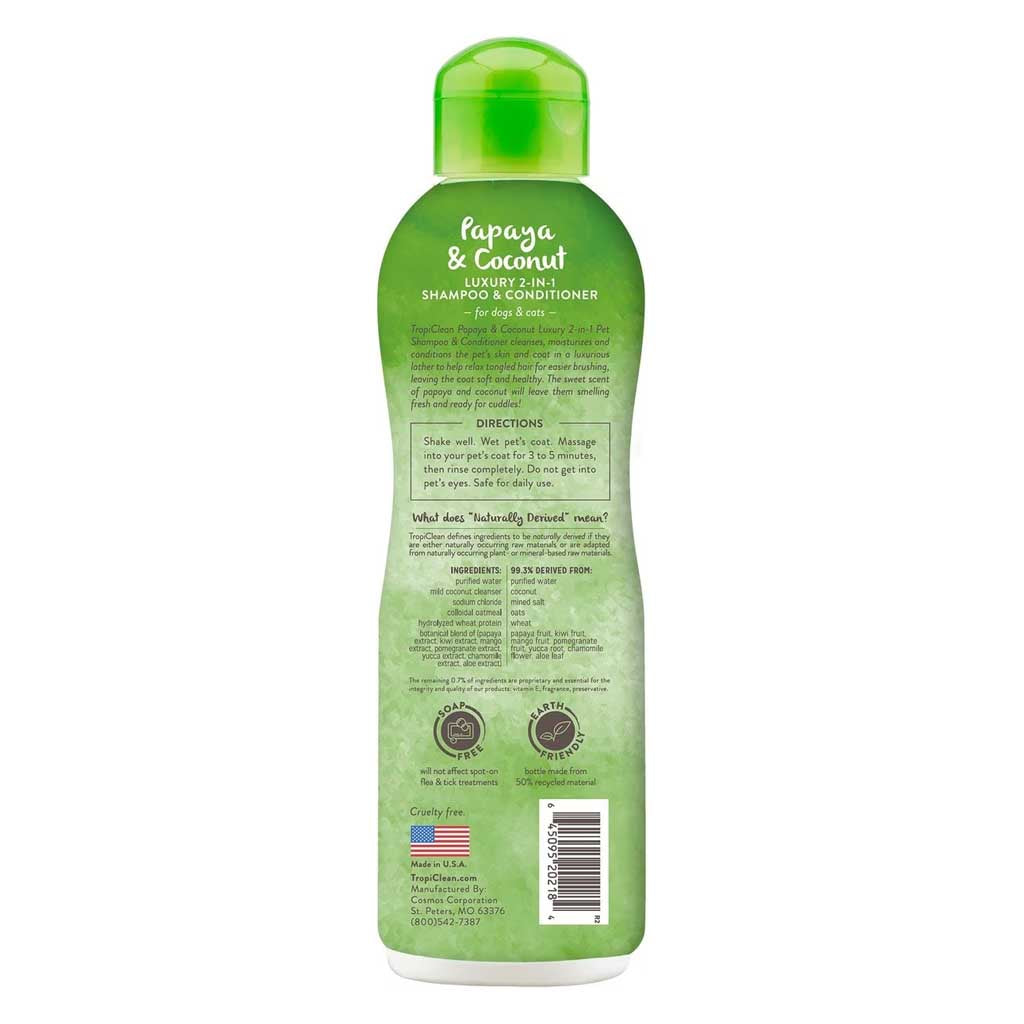 Luxury 2-in-1 Papaya & Coconut Shampoo 20oz back of bottle. 