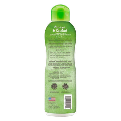 Luxury 2-in-1 Papaya & Coconut Shampoo 20oz back of bottle. 