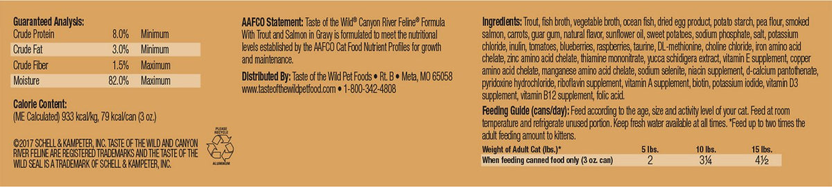 Canyon River with Trout & Salmon Canned Food for Cats ingredients and guaranteed analysis.