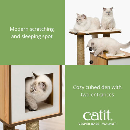 Catit Vesper Base Walnut describing sleeping and scratching spots