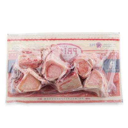 Frozen Raw Beef Marrow 2" Bones 6 Pack back of package. 