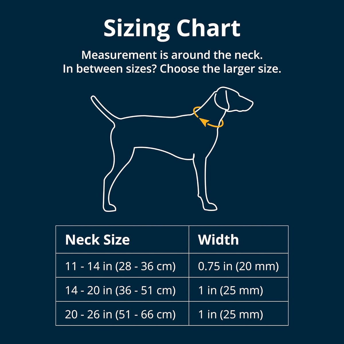 Crag Reflective Collar sizing chart 
