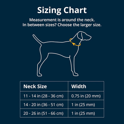 Crag Reflective Collar sizing chart 