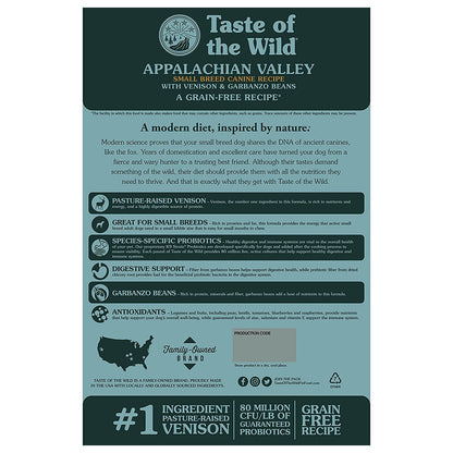 Back of Appalachian Valley Small Breed w/ Venison & Garbanzo Beans bag