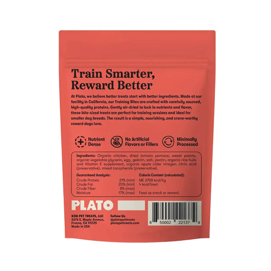 Plato air-dried training bites chicken recipe 6oz back of packaging 