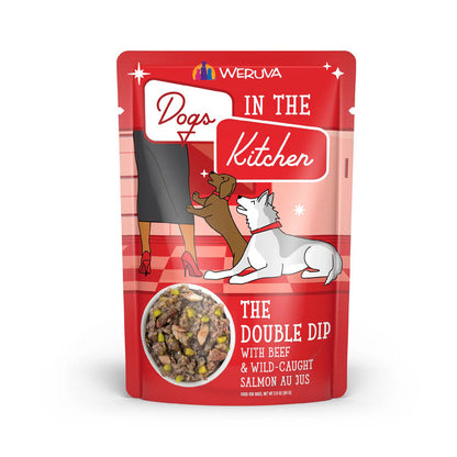 Weruva Dogs in the Kitchen The Double Dip with beef and wild-caught salmon au jus 2.8oz pouch
