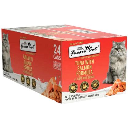 Fussie Cat tuna with salmon formula in goat milk gravy case of 24 2.47oz cans