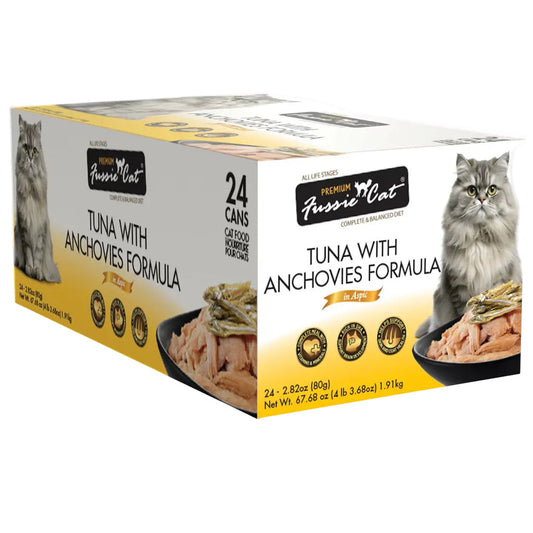 Case of 24 2.82 oz cans of Fussie Cat Premium Tuna with Anchovies Formula wet cat food