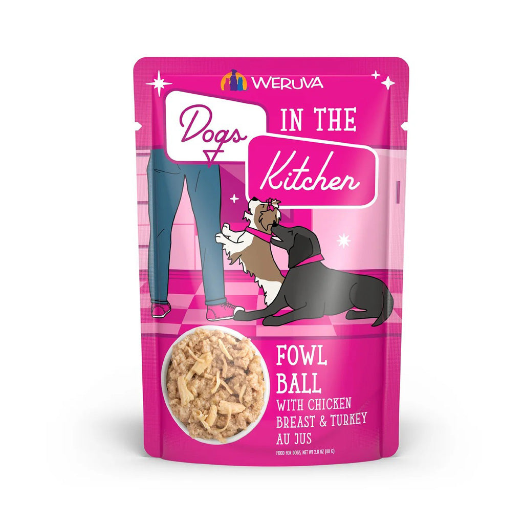 Weruva Dogs in the Kitchen Fowl Ball with chicken breast and turkey au jus 2.8oz pouch