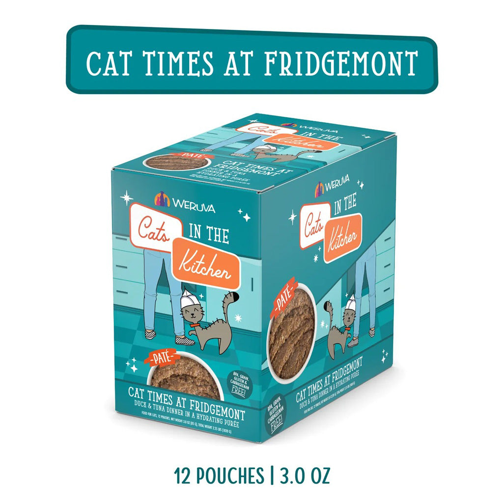Weruva Cats in the Kitchen Cat Times at Fridgemont duck and tuna dinner in a hydrating puree case of 12 3oz pouches