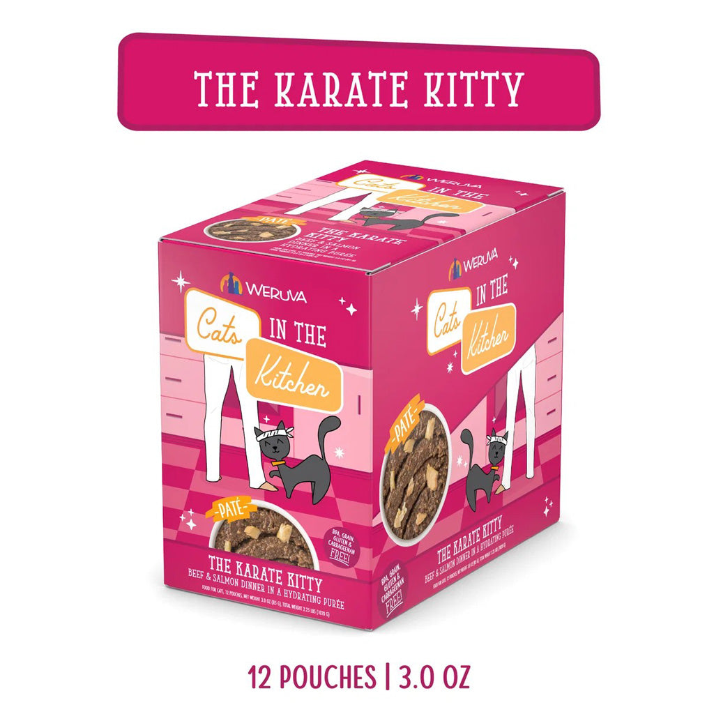Weruva Cats in the Kitchen The Karate Kitty beef and salmon dinner in a hydrating puree case of 12 3oz pouches