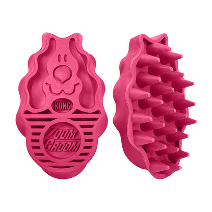 Pink KONG ZoomGroom grooming brush shown from the back and bristle side.