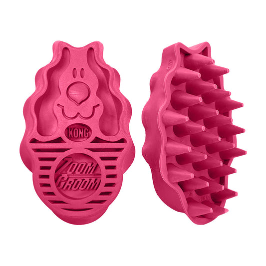 Pink KONG ZoomGroom grooming brush shown from the back and bristle side.