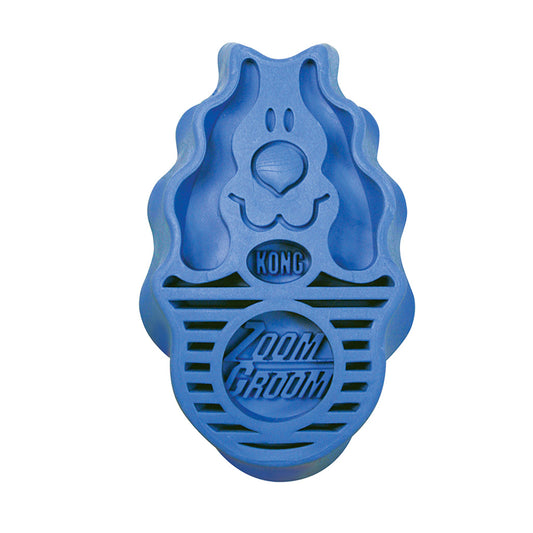 Boysenberry KONG ZoomGroom brush with molded dog-face design and branded grip.
