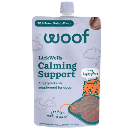 Woof Lickwells Calming Support. A tasty lickable supplement for dogs