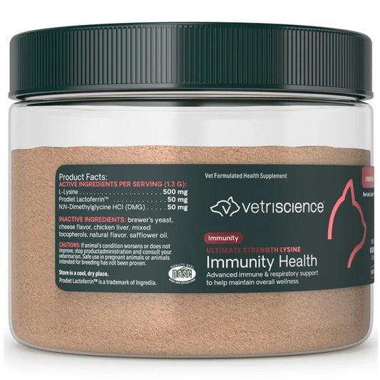 Vetriscience ultimate strength lysine immunity health granules 2.75oz container product facts