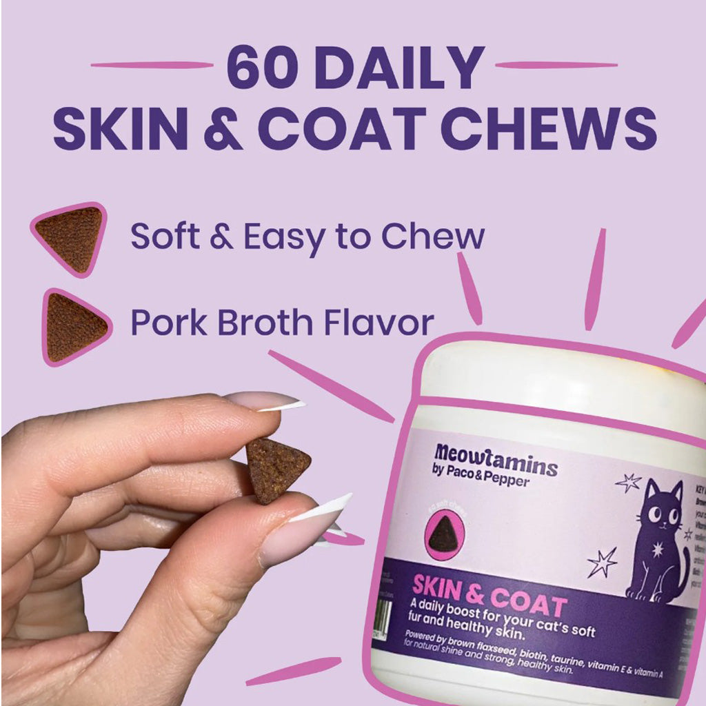 60 daily skin and coat chews. soft and easy to chew. pork broth flavor