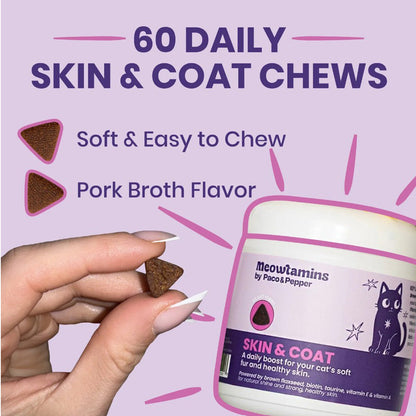 60 daily skin and coat chews. soft and easy to chew. pork broth flavor