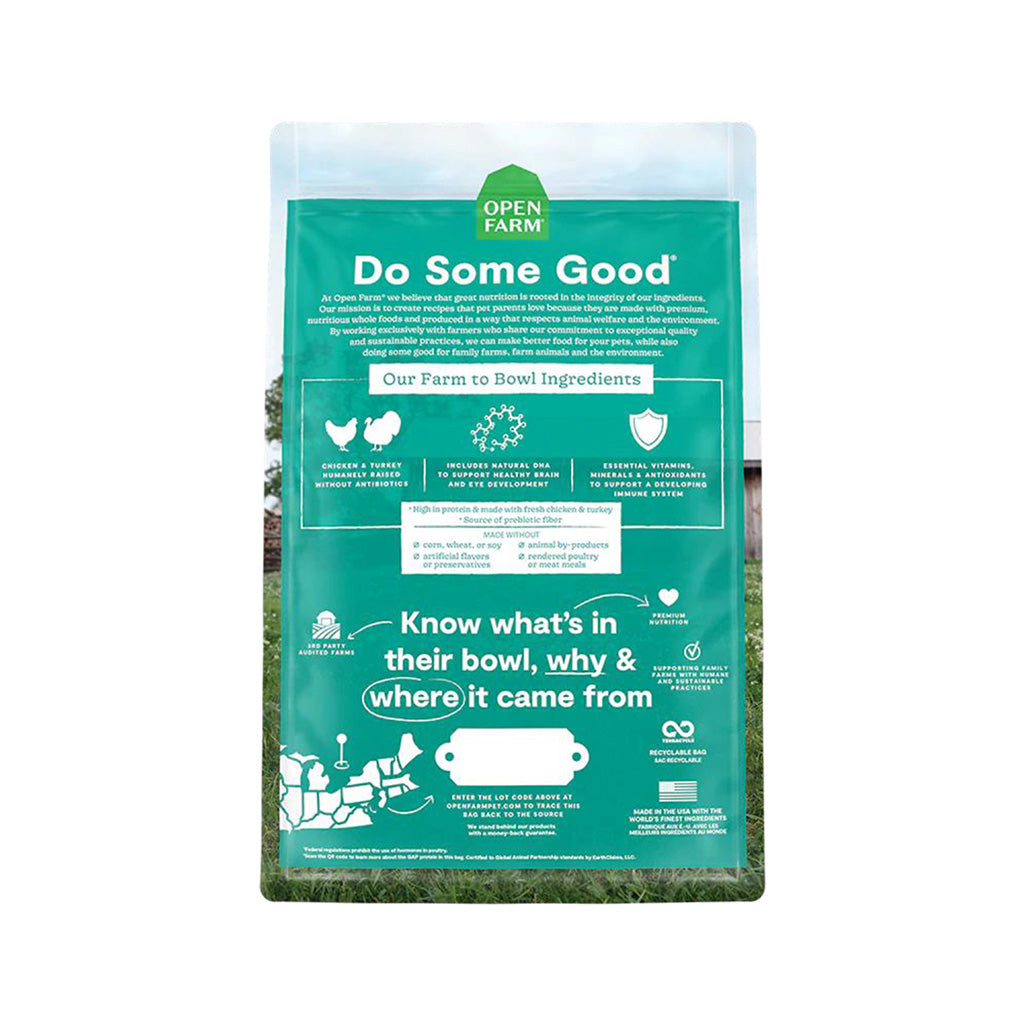 Chicken & Turkey Grain-Free Kitten Kibble back of bag.