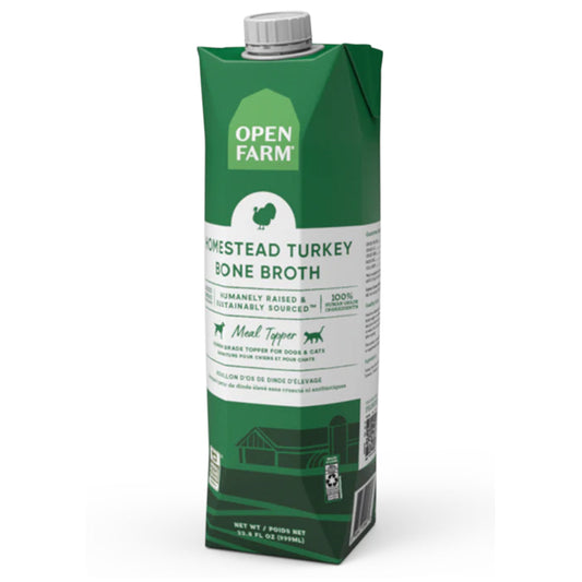 Open Farm Bone Broth Homestead Turkey 12oz bottle. 