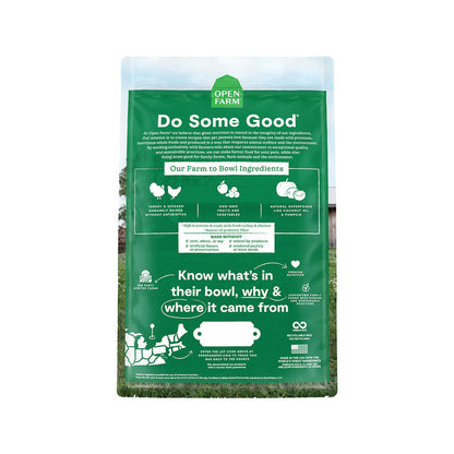 Homestead Turkey & Chicken Grain-Free Cat Kibble back of bag. 