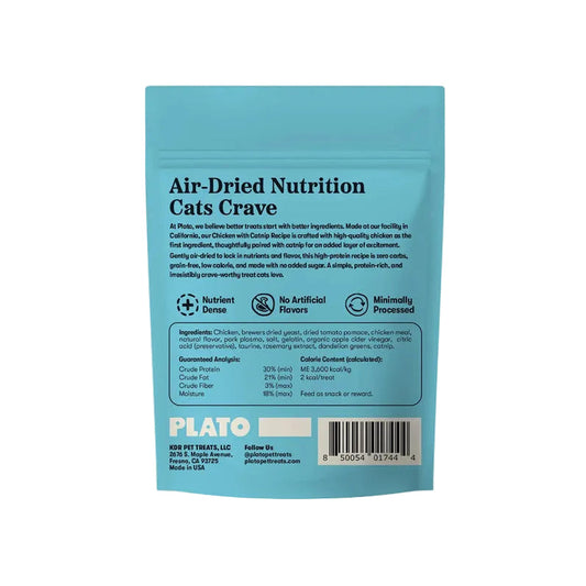 Plato air-dried cat treats chicken recipe 2.5oz back of package